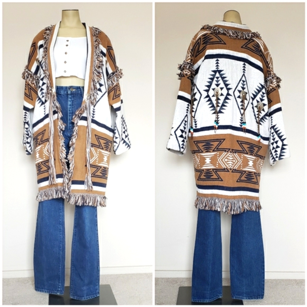 Southwestern Woven Blanket Coat - Picture 2 of 14